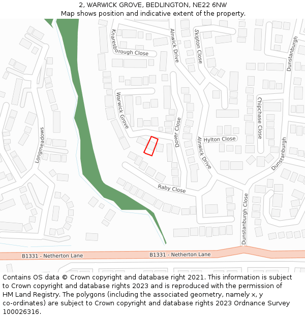 2, WARWICK GROVE, BEDLINGTON, NE22 6NW: Location map and indicative extent of plot