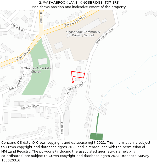 2, WASHABROOK LANE, KINGSBRIDGE, TQ7 1RS: Location map and indicative extent of plot