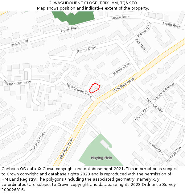 2, WASHBOURNE CLOSE, BRIXHAM, TQ5 9TQ: Location map and indicative extent of plot