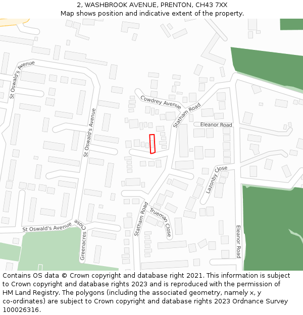 2, WASHBROOK AVENUE, PRENTON, CH43 7XX: Location map and indicative extent of plot