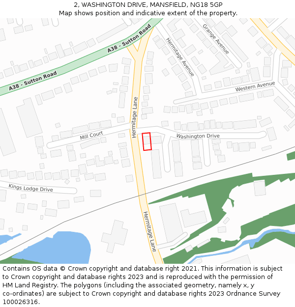 2, WASHINGTON DRIVE, MANSFIELD, NG18 5GP: Location map and indicative extent of plot