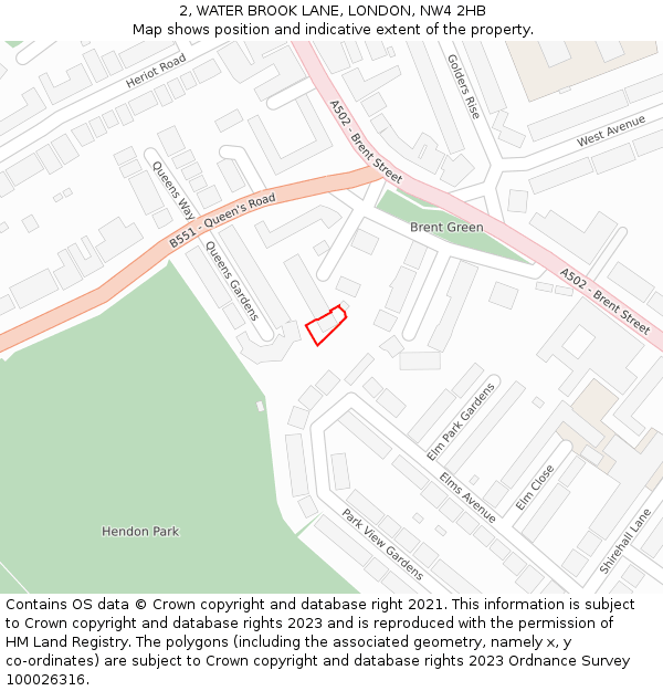 2, WATER BROOK LANE, LONDON, NW4 2HB: Location map and indicative extent of plot