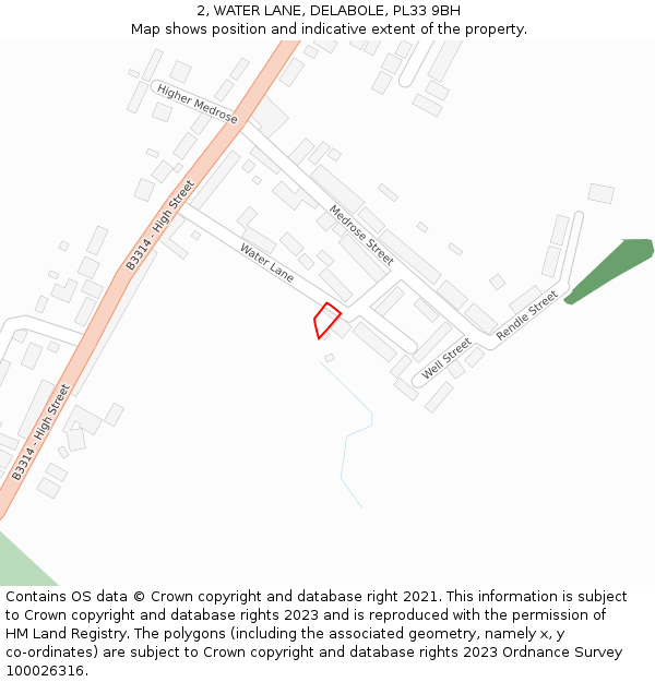 2, WATER LANE, DELABOLE, PL33 9BH: Location map and indicative extent of plot