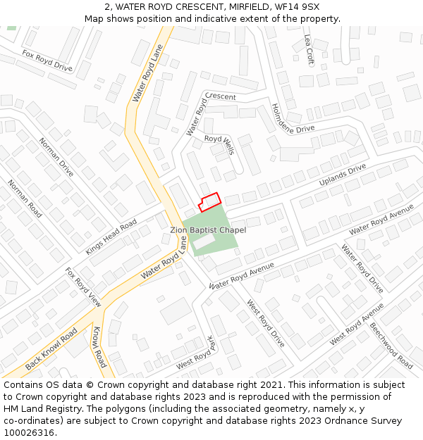 2, WATER ROYD CRESCENT, MIRFIELD, WF14 9SX: Location map and indicative extent of plot