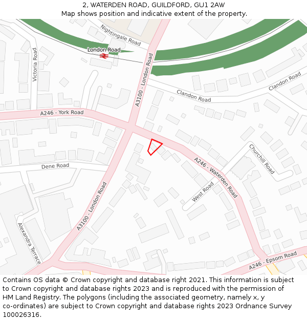 2, WATERDEN ROAD, GUILDFORD, GU1 2AW: Location map and indicative extent of plot