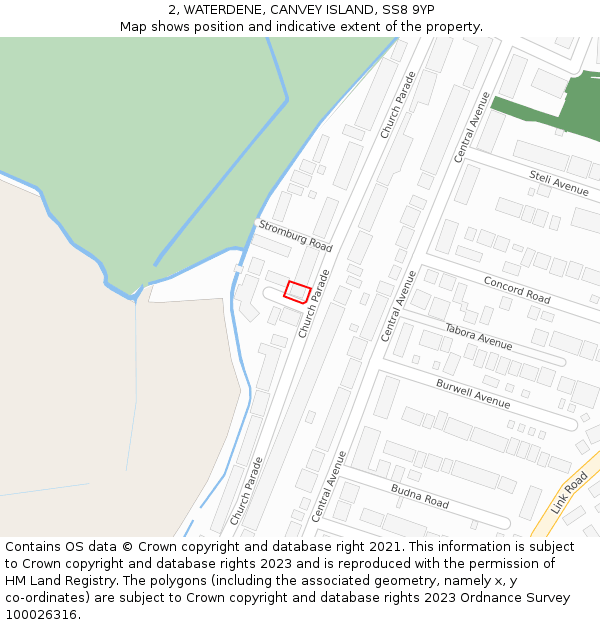 2, WATERDENE, CANVEY ISLAND, SS8 9YP: Location map and indicative extent of plot