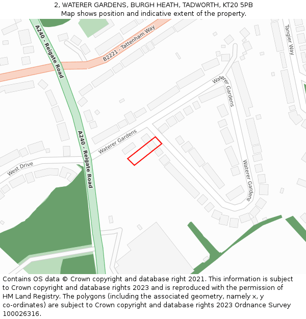 2, WATERER GARDENS, BURGH HEATH, TADWORTH, KT20 5PB: Location map and indicative extent of plot