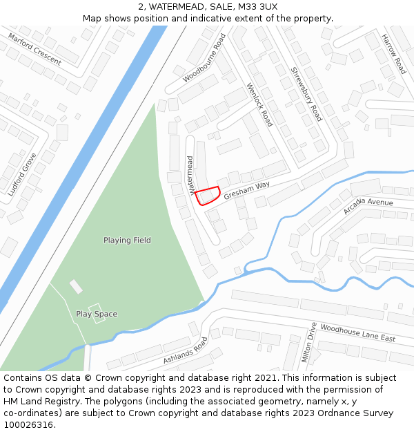 2, WATERMEAD, SALE, M33 3UX: Location map and indicative extent of plot