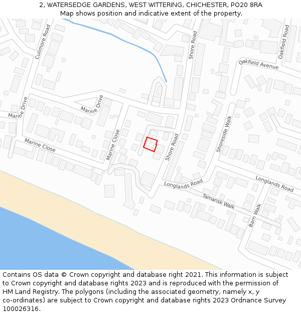 2, WATERSEDGE GARDENS, WEST WITTERING, CHICHESTER, PO20 8RA: Location map and indicative extent of plot