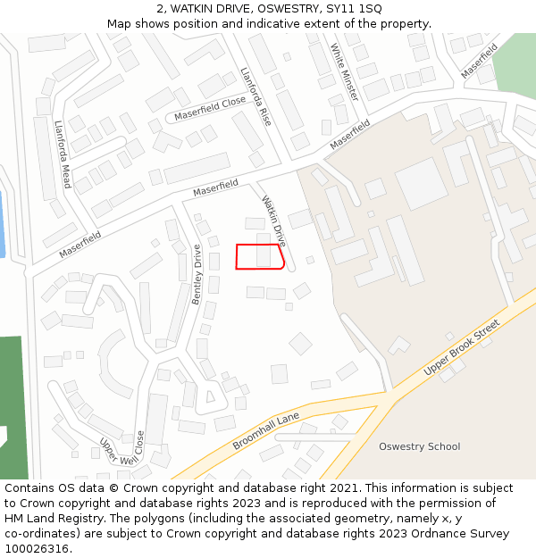 2, WATKIN DRIVE, OSWESTRY, SY11 1SQ: Location map and indicative extent of plot