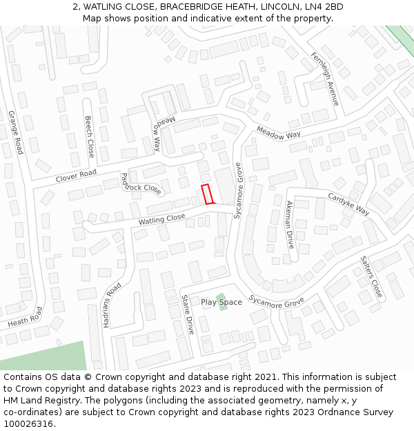 2, WATLING CLOSE, BRACEBRIDGE HEATH, LINCOLN, LN4 2BD: Location map and indicative extent of plot