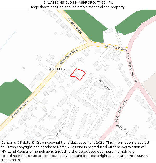 2, WATSONS CLOSE, ASHFORD, TN25 4PU: Location map and indicative extent of plot