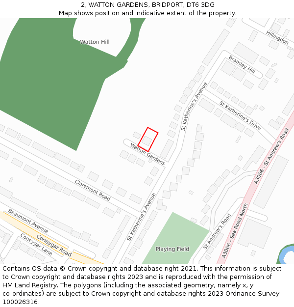 2, WATTON GARDENS, BRIDPORT, DT6 3DG: Location map and indicative extent of plot