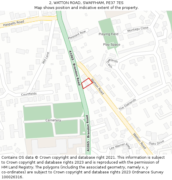 2, WATTON ROAD, SWAFFHAM, PE37 7ES: Location map and indicative extent of plot