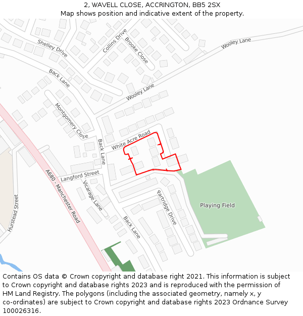2, WAVELL CLOSE, ACCRINGTON, BB5 2SX: Location map and indicative extent of plot