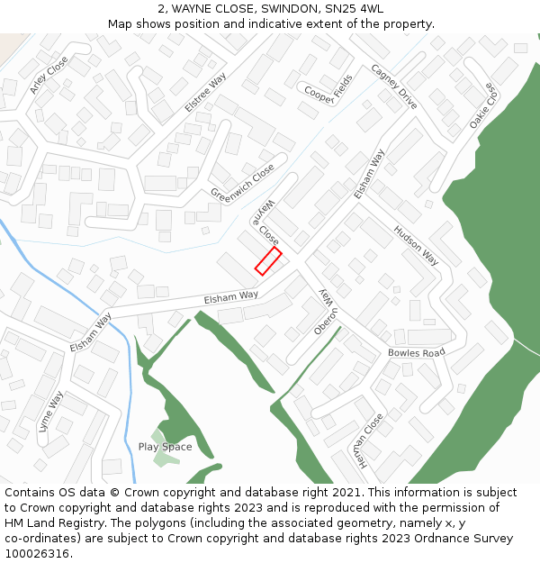 2, WAYNE CLOSE, SWINDON, SN25 4WL: Location map and indicative extent of plot