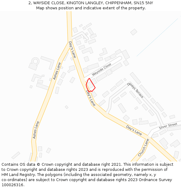 2, WAYSIDE CLOSE, KINGTON LANGLEY, CHIPPENHAM, SN15 5NY: Location map and indicative extent of plot