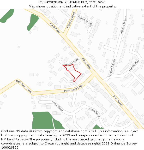 2, WAYSIDE WALK, HEATHFIELD, TN21 0XW: Location map and indicative extent of plot