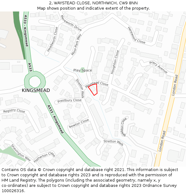 2, WAYSTEAD CLOSE, NORTHWICH, CW9 8NN: Location map and indicative extent of plot