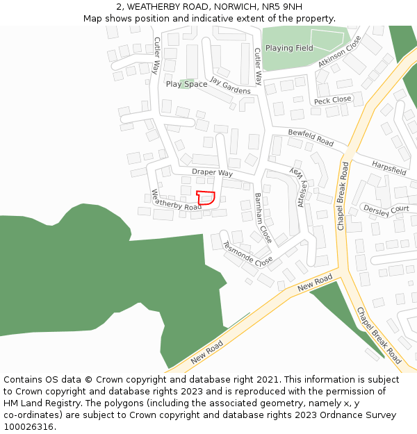 2, WEATHERBY ROAD, NORWICH, NR5 9NH: Location map and indicative extent of plot