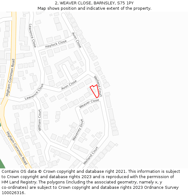 2, WEAVER CLOSE, BARNSLEY, S75 1PY: Location map and indicative extent of plot