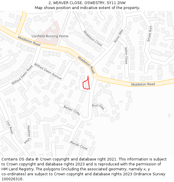 2, WEAVER CLOSE, OSWESTRY, SY11 2NW: Location map and indicative extent of plot