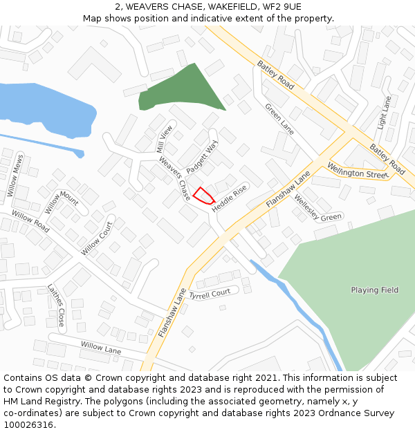 2, WEAVERS CHASE, WAKEFIELD, WF2 9UE: Location map and indicative extent of plot