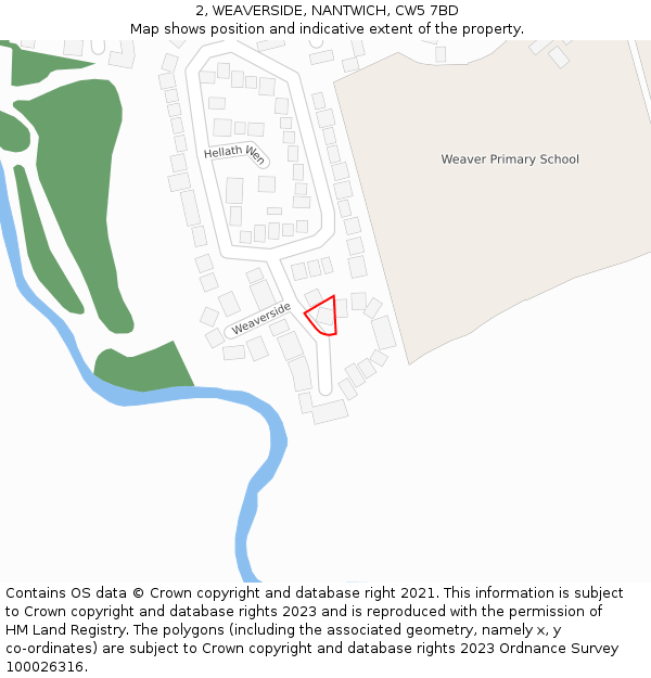 2, WEAVERSIDE, NANTWICH, CW5 7BD: Location map and indicative extent of plot