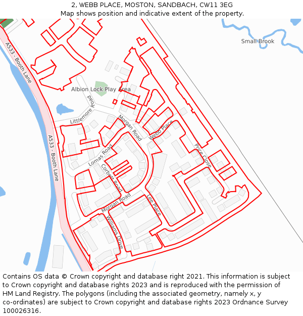 2, WEBB PLACE, MOSTON, SANDBACH, CW11 3EG: Location map and indicative extent of plot