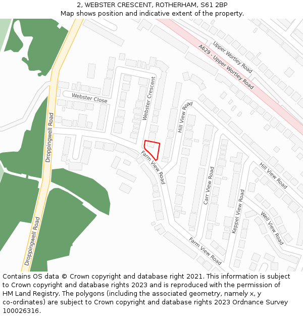 2, WEBSTER CRESCENT, ROTHERHAM, S61 2BP: Location map and indicative extent of plot