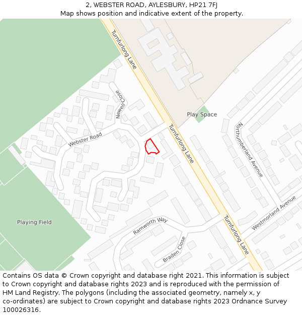 2, WEBSTER ROAD, AYLESBURY, HP21 7FJ: Location map and indicative extent of plot