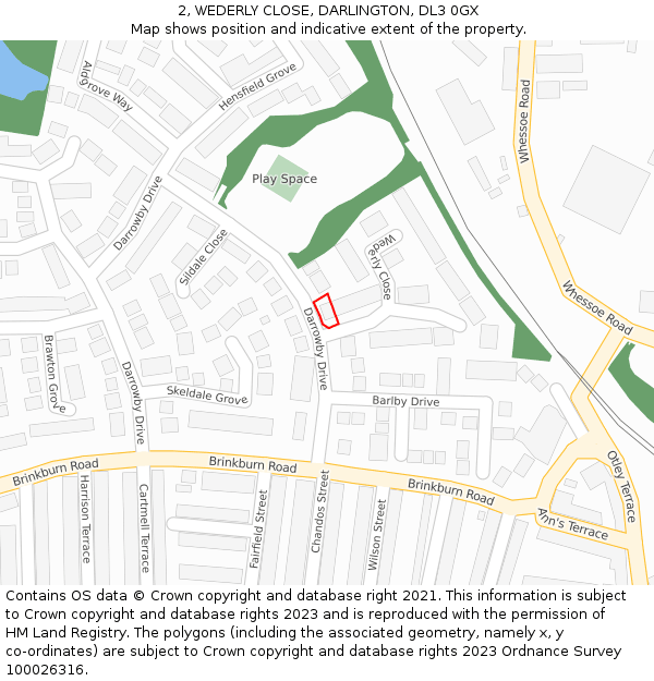2, WEDERLY CLOSE, DARLINGTON, DL3 0GX: Location map and indicative extent of plot