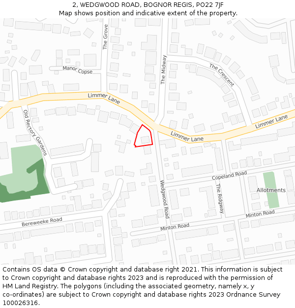 2, WEDGWOOD ROAD, BOGNOR REGIS, PO22 7JF: Location map and indicative extent of plot