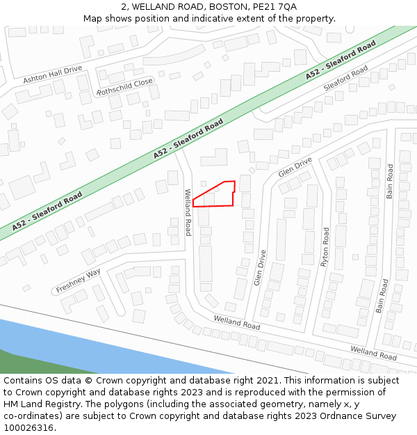 2, WELLAND ROAD, BOSTON, PE21 7QA: Location map and indicative extent of plot