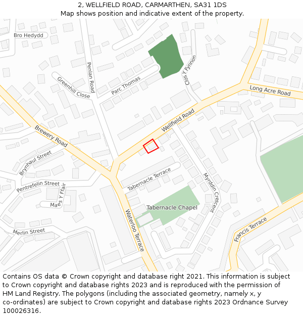 2, WELLFIELD ROAD, CARMARTHEN, SA31 1DS: Location map and indicative extent of plot