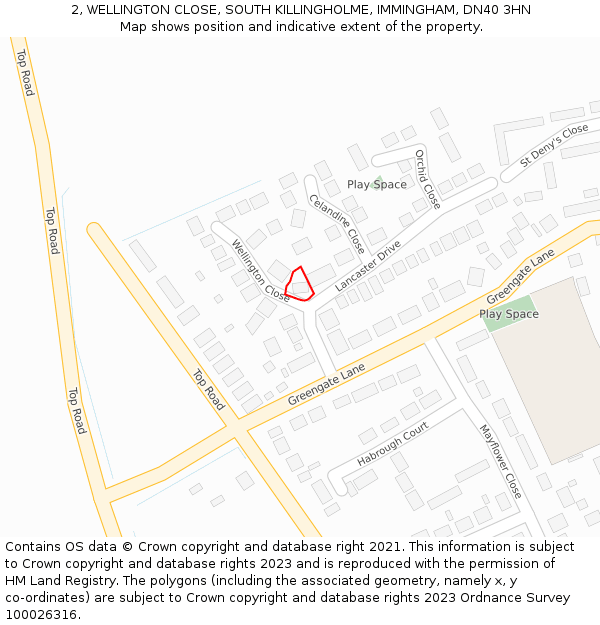 2, WELLINGTON CLOSE, SOUTH KILLINGHOLME, IMMINGHAM, DN40 3HN: Location map and indicative extent of plot