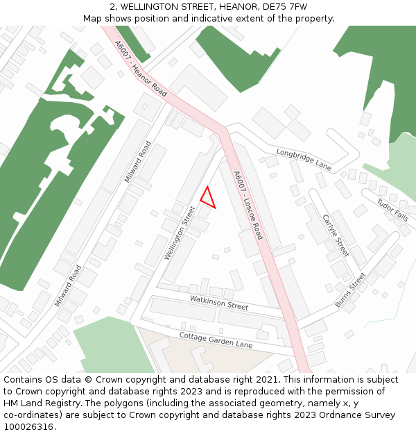 2, WELLINGTON STREET, HEANOR, DE75 7FW: Location map and indicative extent of plot