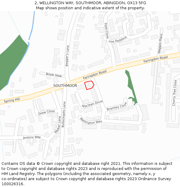 2, WELLINGTON WAY, SOUTHMOOR, ABINGDON, OX13 5FG: Location map and indicative extent of plot