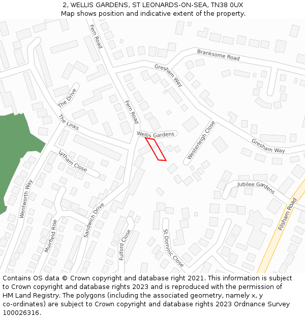 2, WELLIS GARDENS, ST LEONARDS-ON-SEA, TN38 0UX: Location map and indicative extent of plot