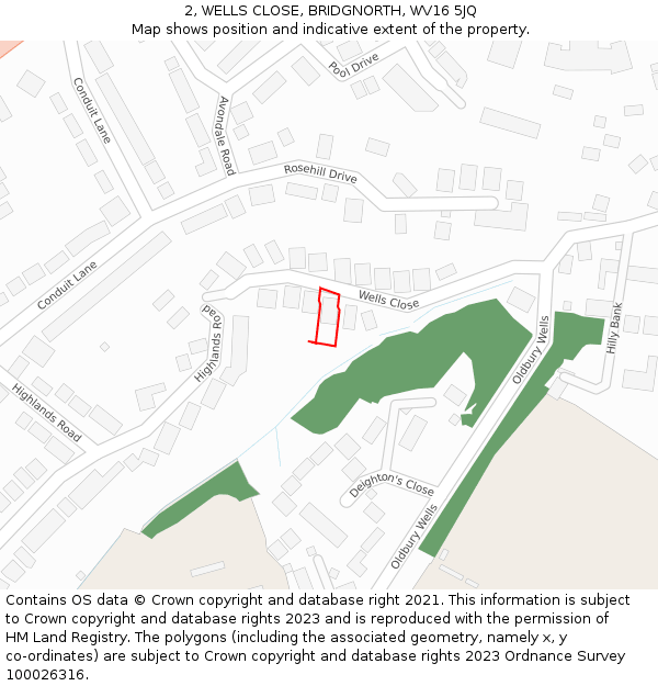 2, WELLS CLOSE, BRIDGNORTH, WV16 5JQ: Location map and indicative extent of plot