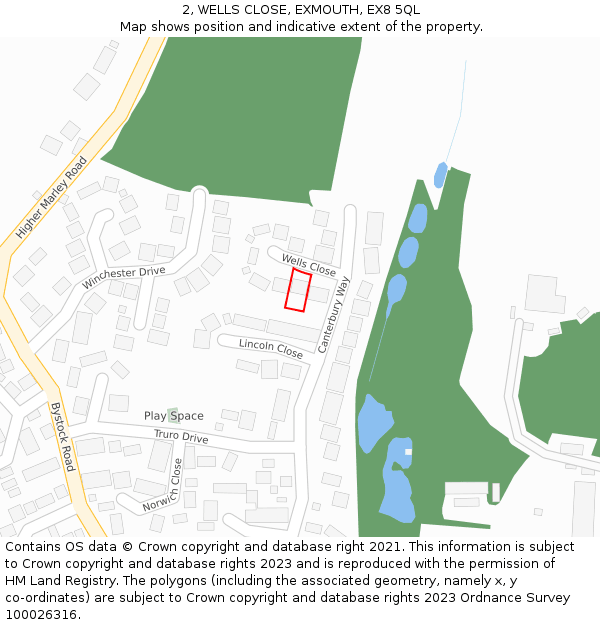2, WELLS CLOSE, EXMOUTH, EX8 5QL: Location map and indicative extent of plot
