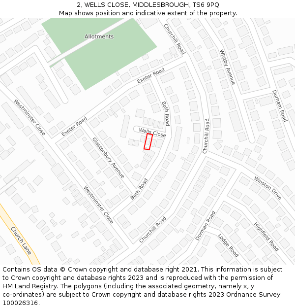 2, WELLS CLOSE, MIDDLESBROUGH, TS6 9PQ: Location map and indicative extent of plot