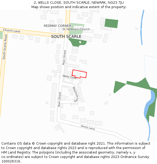 2, WELLS CLOSE, SOUTH SCARLE, NEWARK, NG23 7JU: Location map and indicative extent of plot