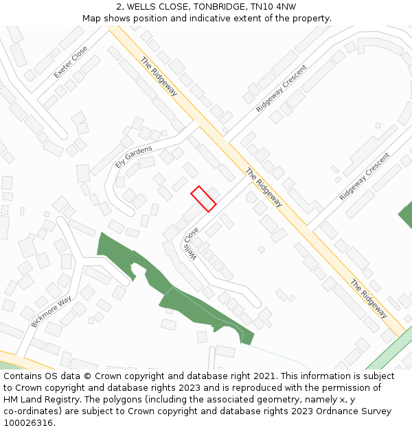 2, WELLS CLOSE, TONBRIDGE, TN10 4NW: Location map and indicative extent of plot