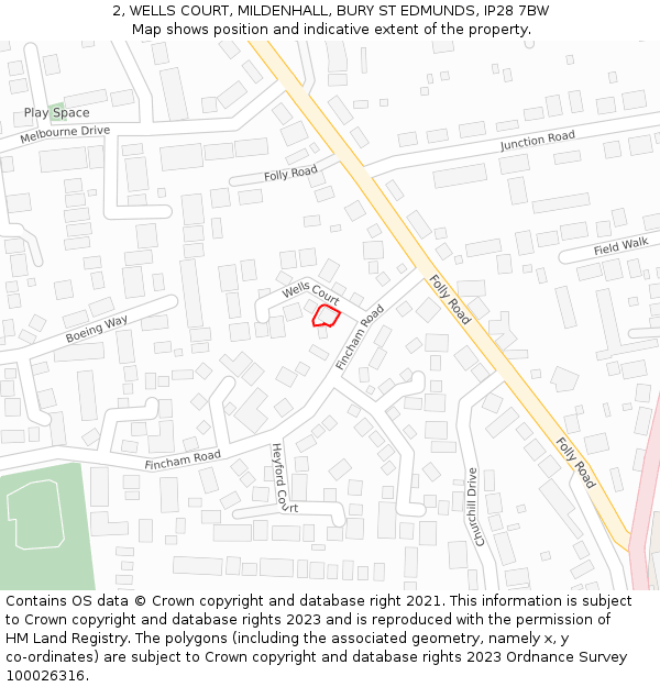 2, WELLS COURT, MILDENHALL, BURY ST EDMUNDS, IP28 7BW: Location map and indicative extent of plot