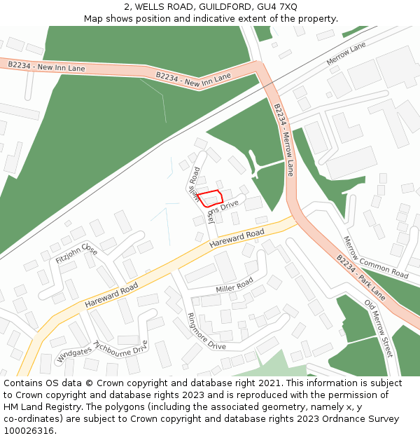 2, WELLS ROAD, GUILDFORD, GU4 7XQ: Location map and indicative extent of plot