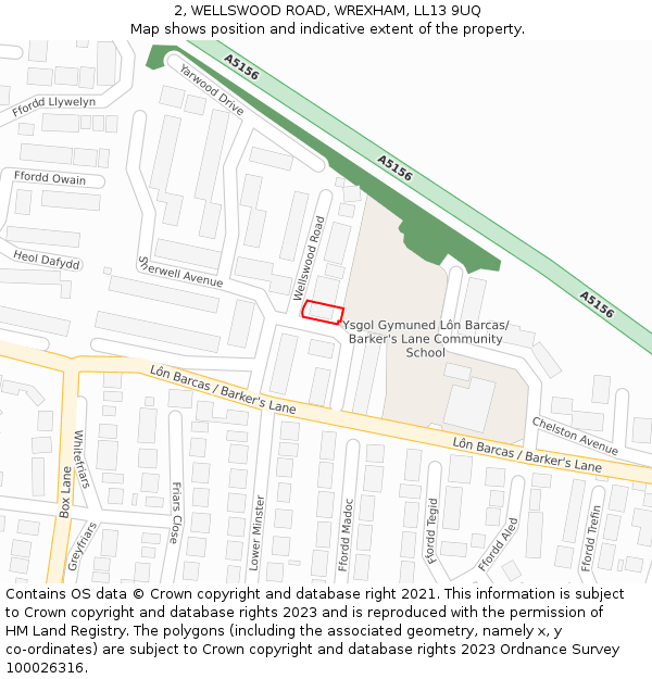 2, WELLSWOOD ROAD, WREXHAM, LL13 9UQ: Location map and indicative extent of plot