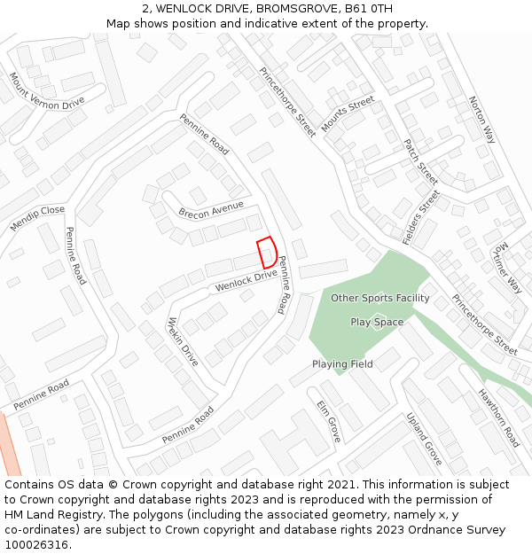 2, WENLOCK DRIVE, BROMSGROVE, B61 0TH: Location map and indicative extent of plot