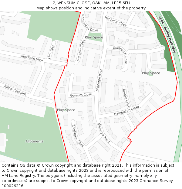 2, WENSUM CLOSE, OAKHAM, LE15 6FU: Location map and indicative extent of plot