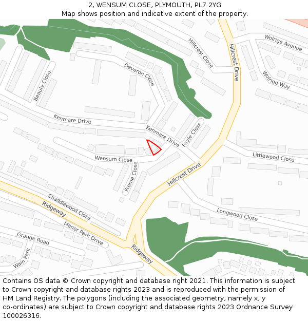 2, WENSUM CLOSE, PLYMOUTH, PL7 2YG: Location map and indicative extent of plot